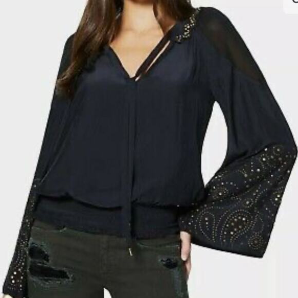 Ramy Brook Tilly Studded‎ Long Bell Sleeve V-Neck Blouse Top - Picture 2 of 12